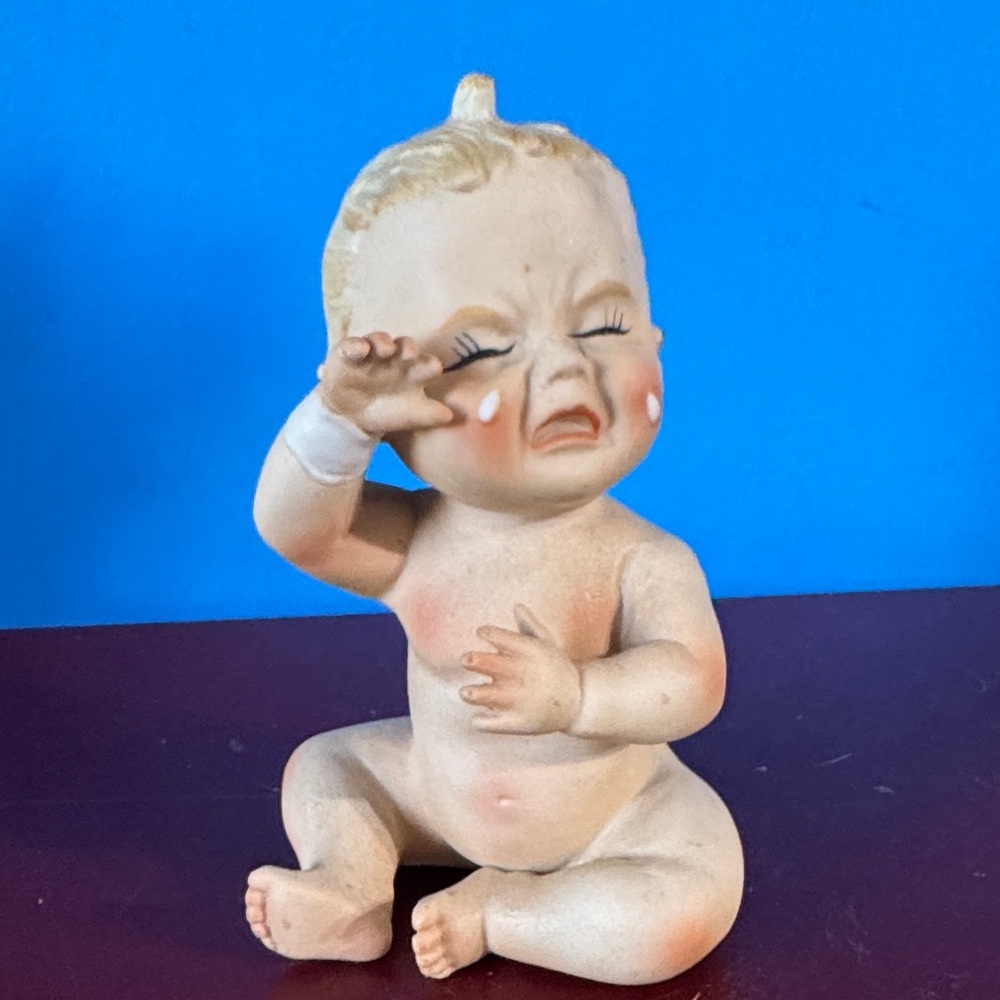 VINTAGE JAPAN 1958 JAMES T.M.J. CERAMIC CRYING BABY FIGURINE  BIRTH MONTH